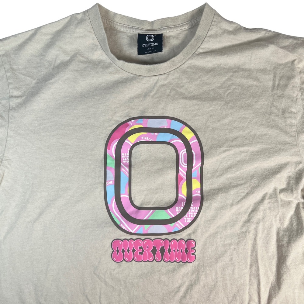 Overtime  Mens Large Graphic T-Shirt Beige Basketball More Than You Streetwear